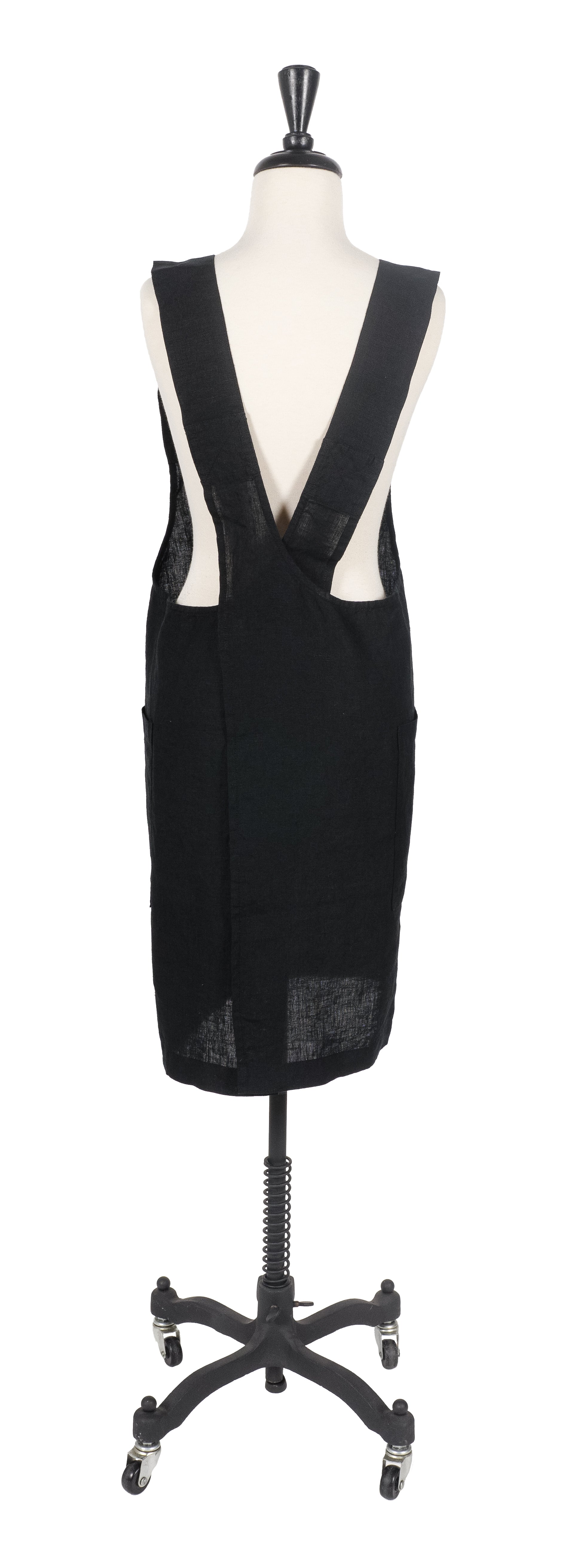 At Work MARCH Black Linen Cross Back Apron