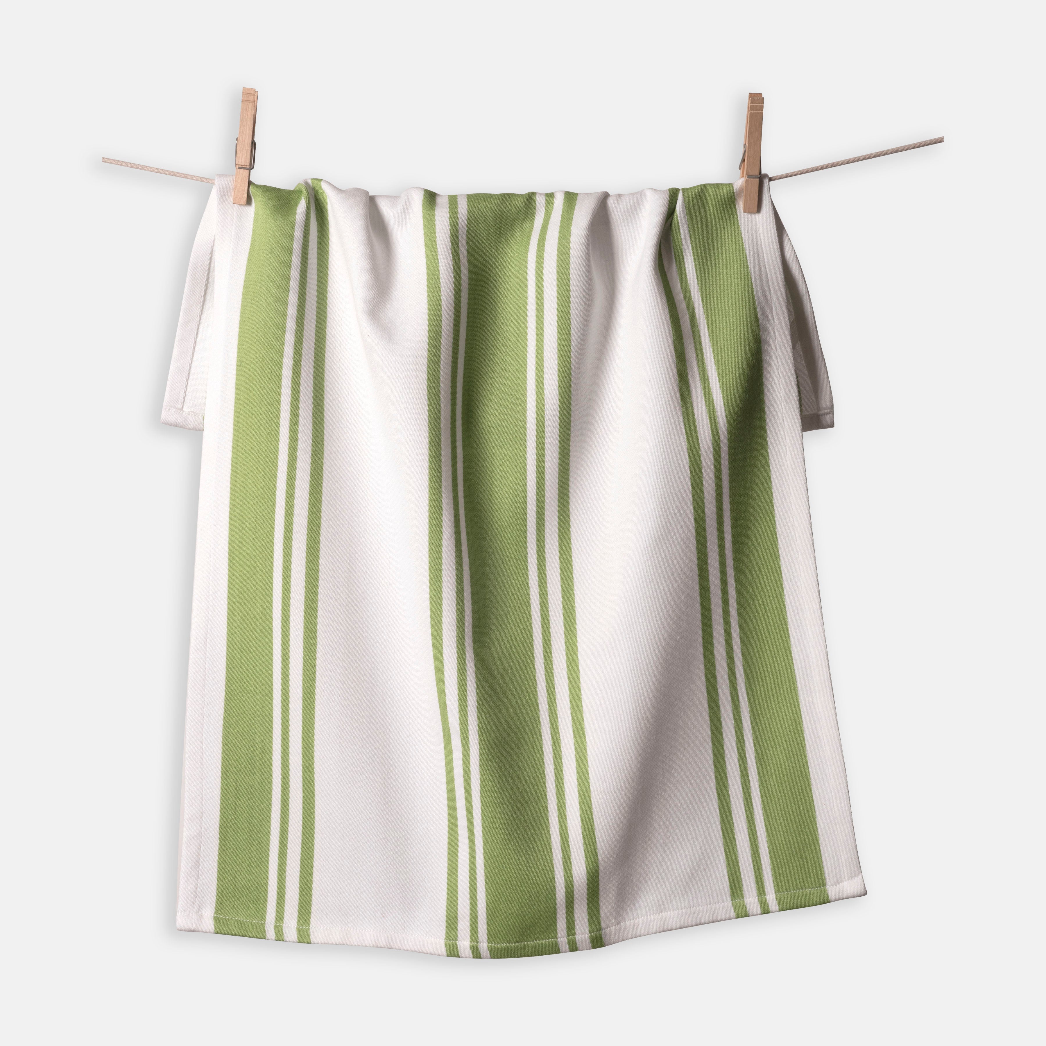 KAF Home Set of 4 Linden Reversible Terry Kitchen Towels - 18 x 28 Inches,  100% Cotton - French Green