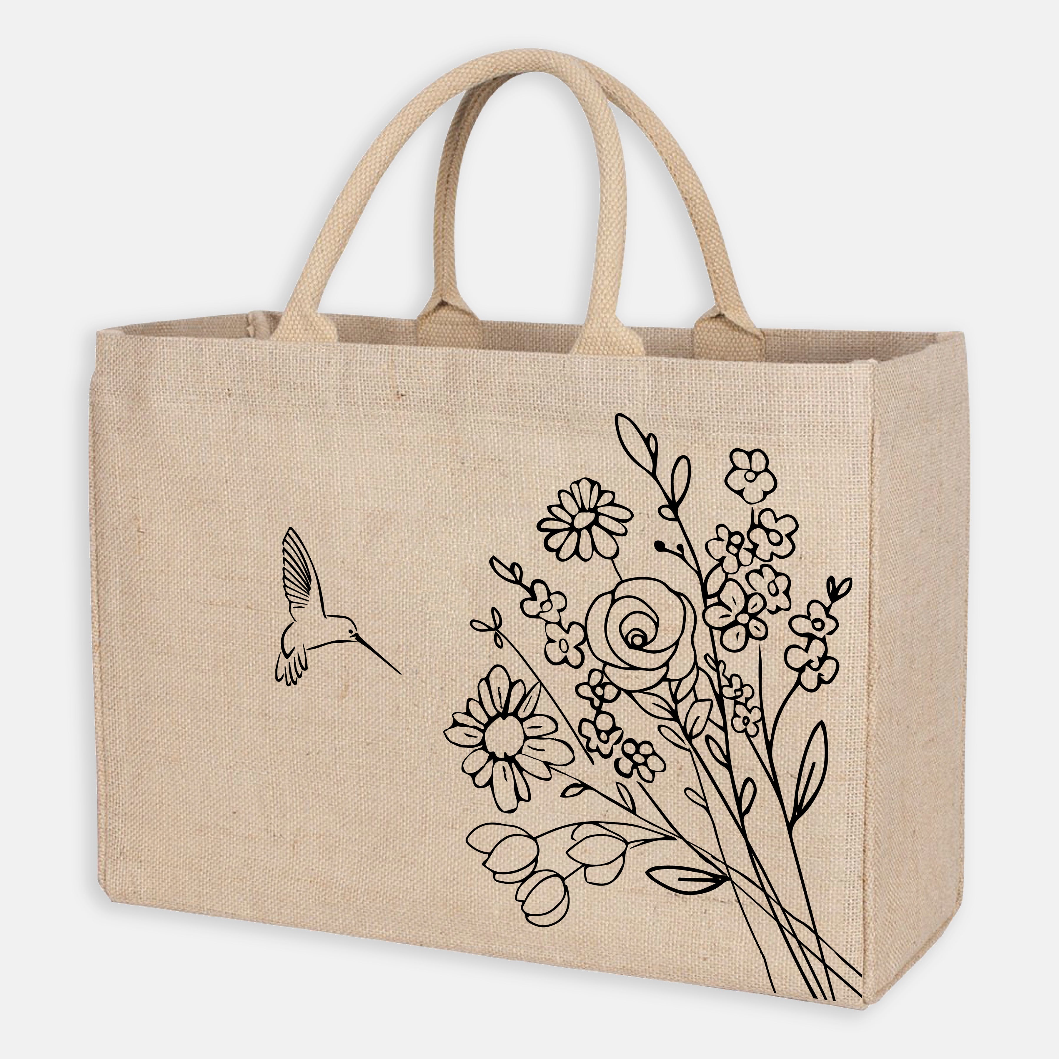 Initial Jute Bag Custom Jute Bag Floral Initial Bag 
